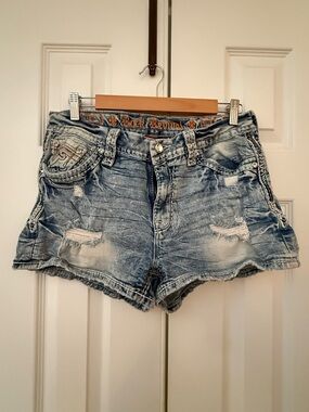 Rock Revival Distressed Light Blue Denim Cutoff Shorts
